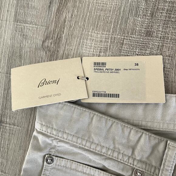 Brioni Men's Khaki Cotton Stretch Garment Dye Straight Trousers SN Meribel 38x34 - Picture 6 of 11